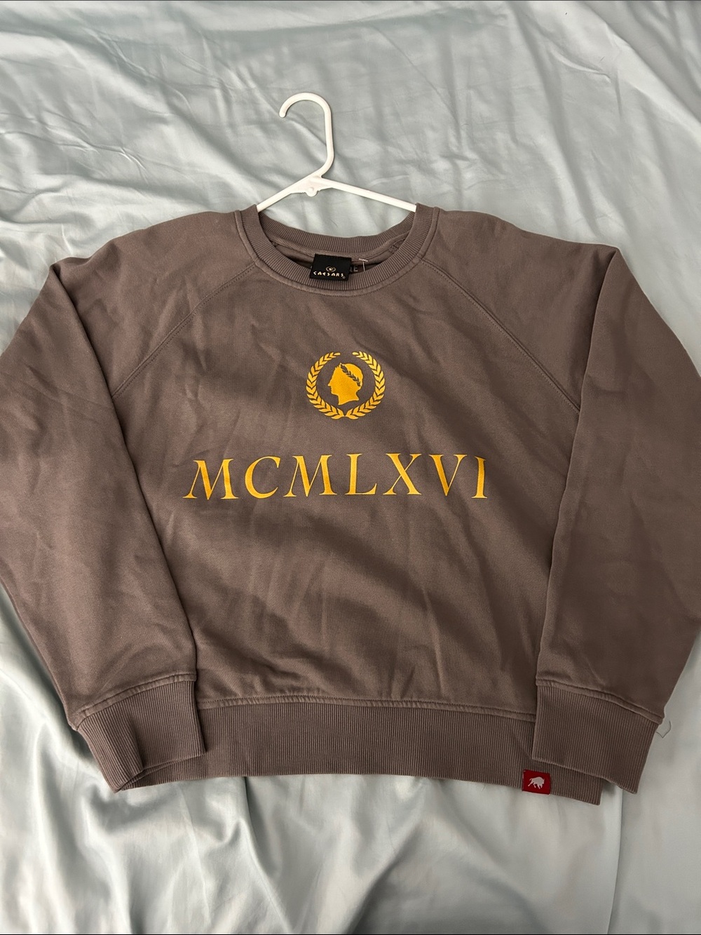 MCMLXVI Logo Crewneck Sweatshirt - Brown with Yellow Print